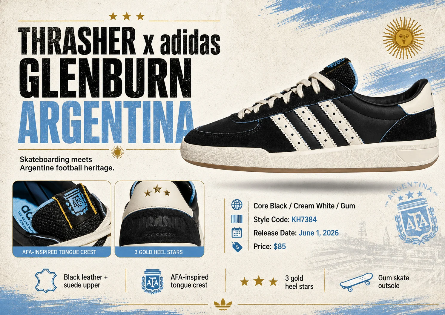 Thrasher x adidas Glenburn “Аргентина” — дань уважения перекрестку скейт-культуры и футбола на чемпионате мира